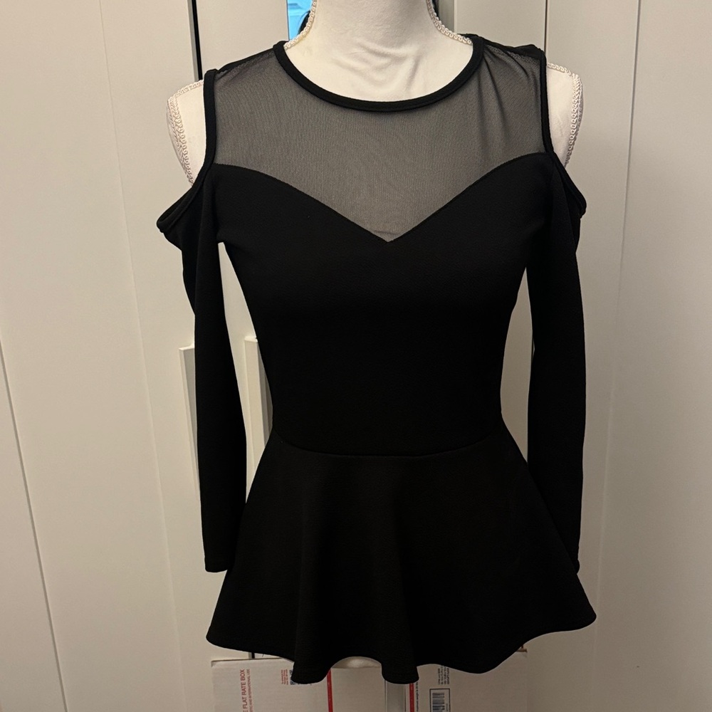 Black Cold Shoulder Peplum Top S